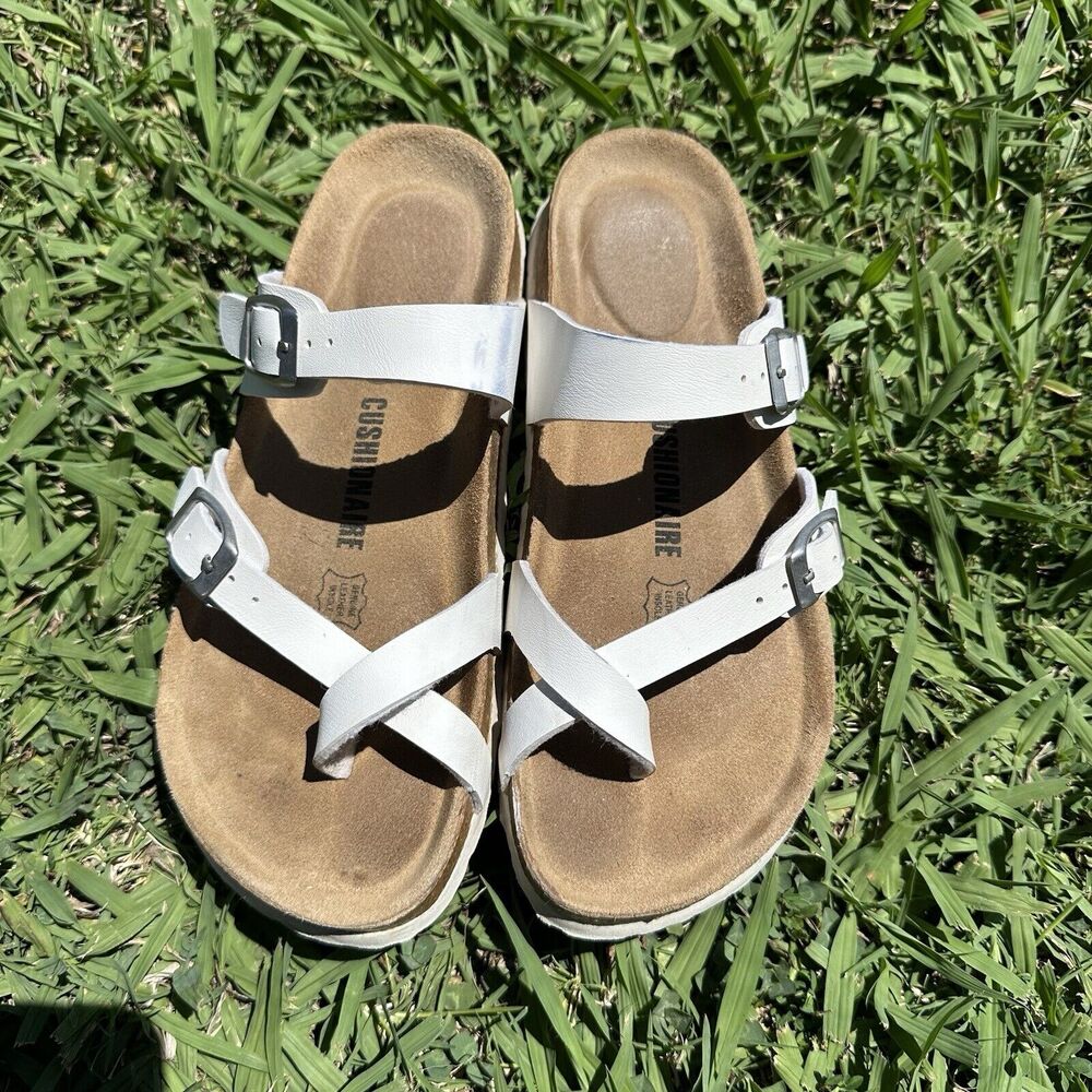 Cushionaire Luna Sandals Womens Size 6.5 Cork‎ footbed with Comfort White
